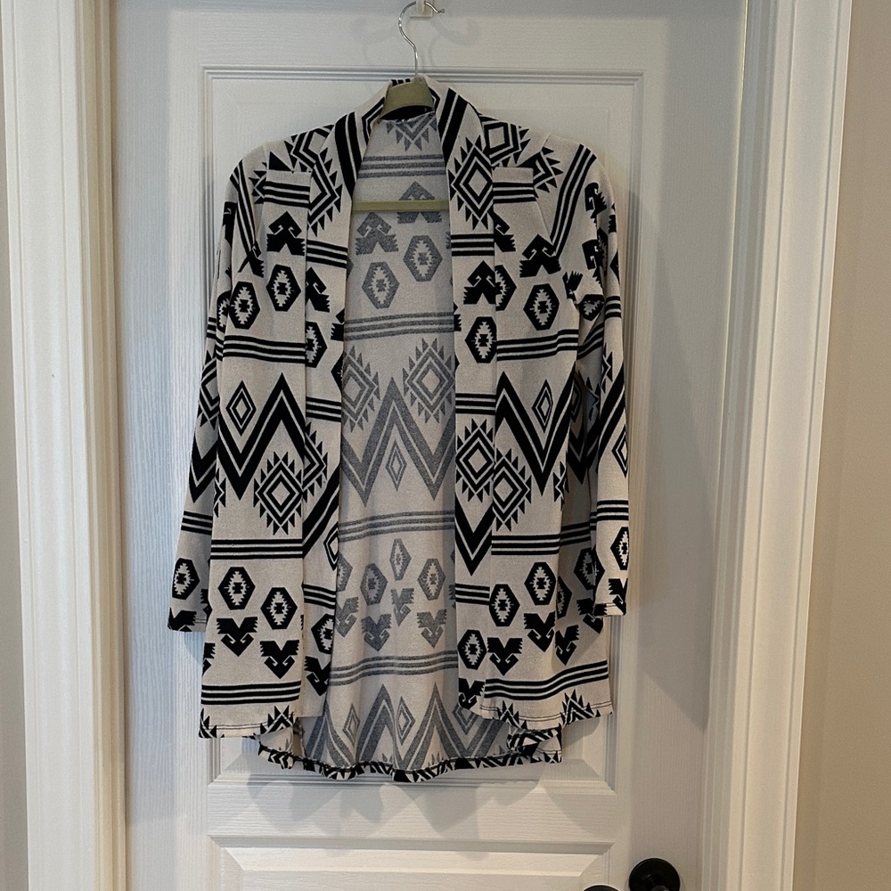 Peach Love California Black and White Striped Cardigan